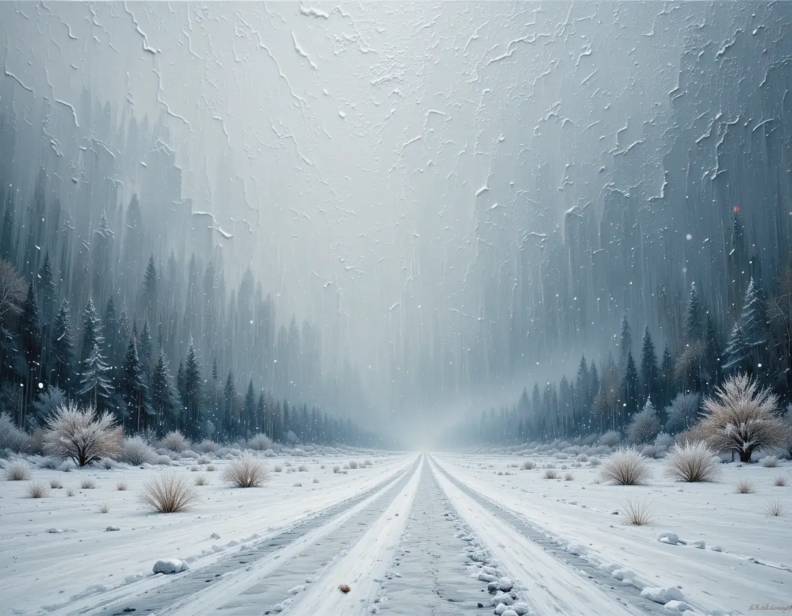 Paisaje invernal de ventisca texturizada en tonos gélidos suaves