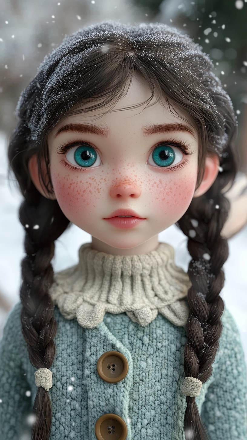 Ragazza malinconica con cappotto invernale sotto la neve