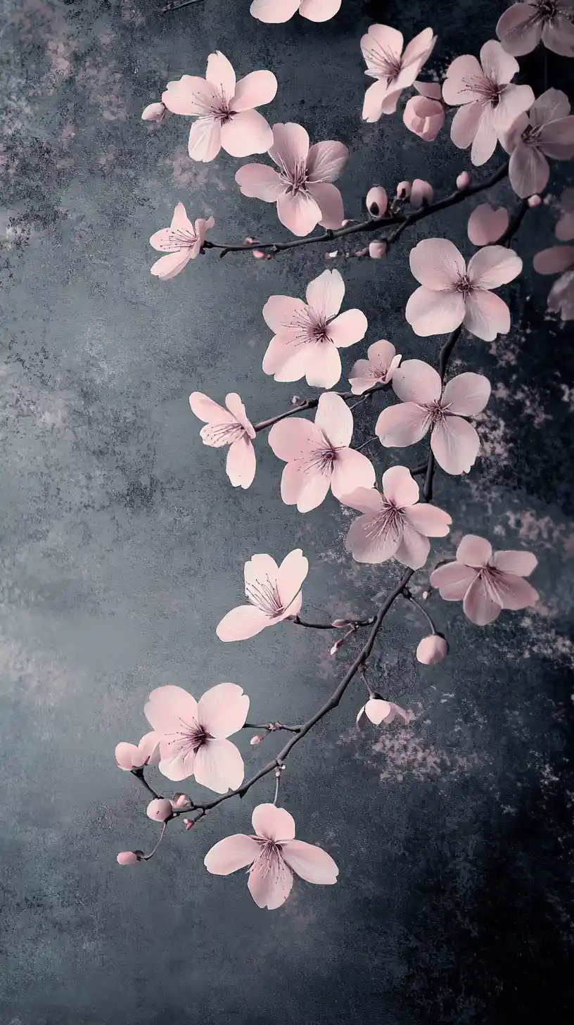 Flores de cerezo que se deslizan suavemente sobre un fondo abstracto oscuro