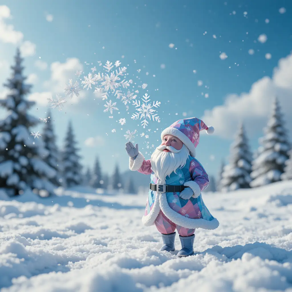 Babbo Natale Low Poly Fiabesco in un Paese delle Meraviglie Invernale