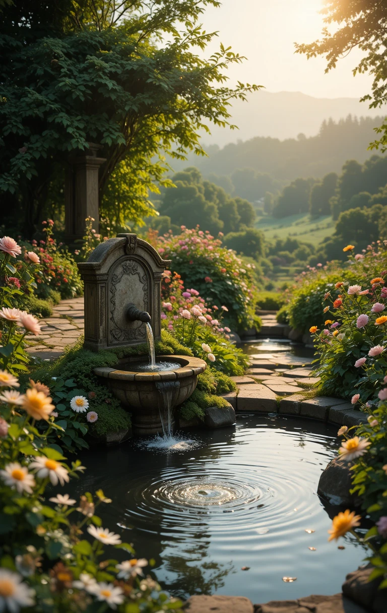 暖午後陽光中綻放的茂盛花園花卉