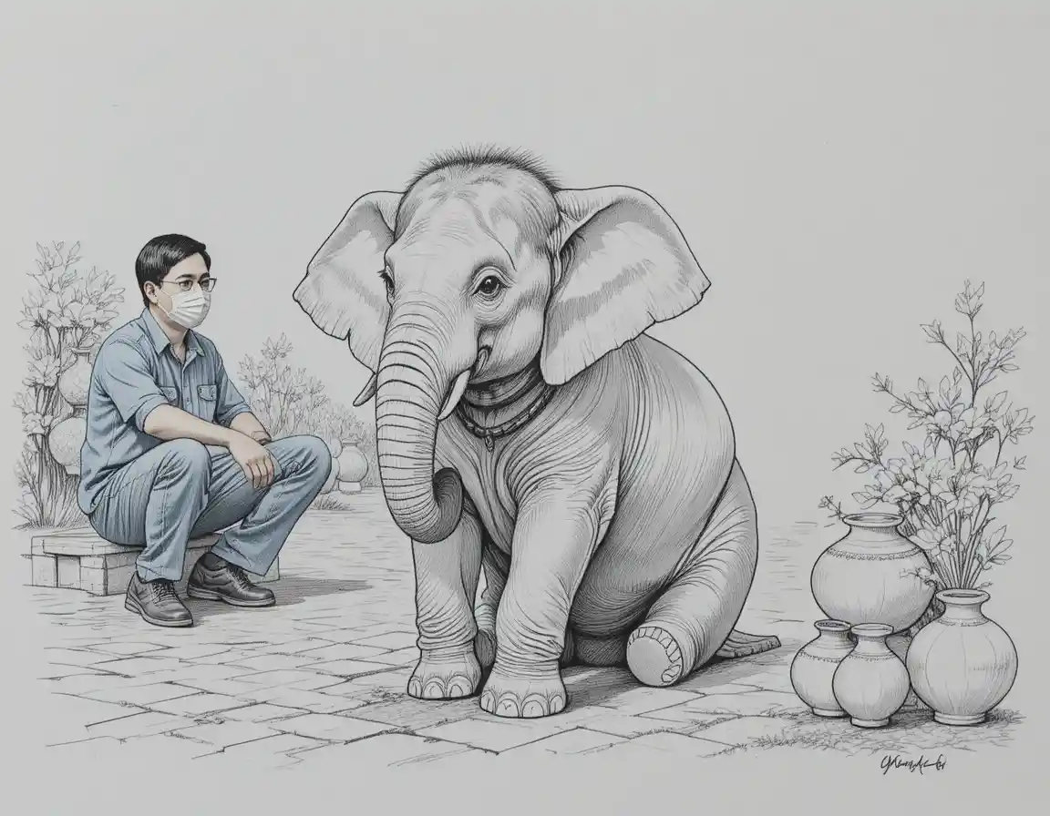 Elefante joven jugando con un aro colorido al aire libre