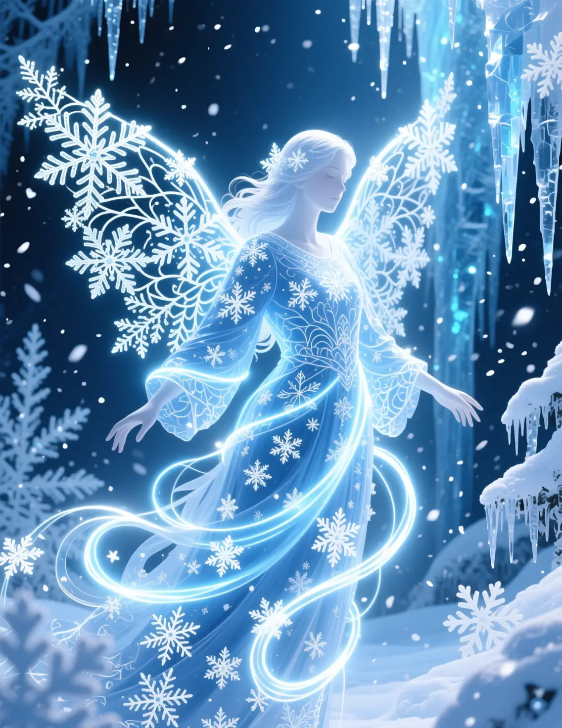 Filigree Angel Formed From Swirling Strands Of Light