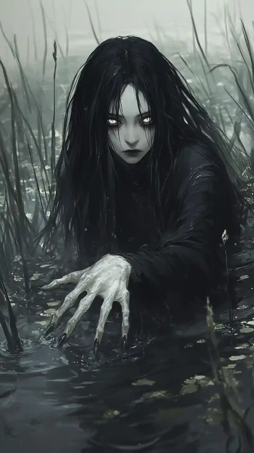 夜色中自迷霧沼澤現身的幽靈女子