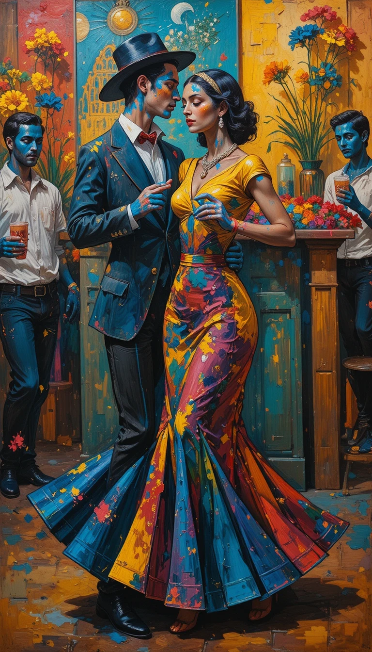 Brasilianische Volkstänzer in ausdrucksstarker Impasto-Acrylmalerei