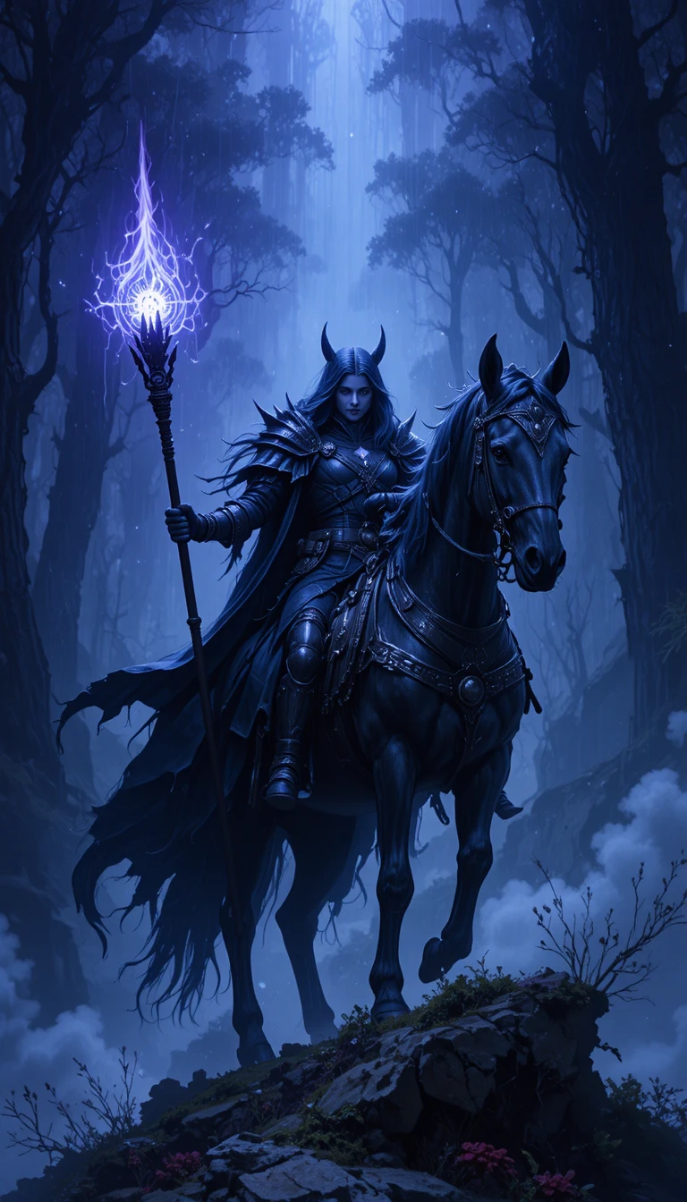 Joyful fantasy horse against a fiery night sky
