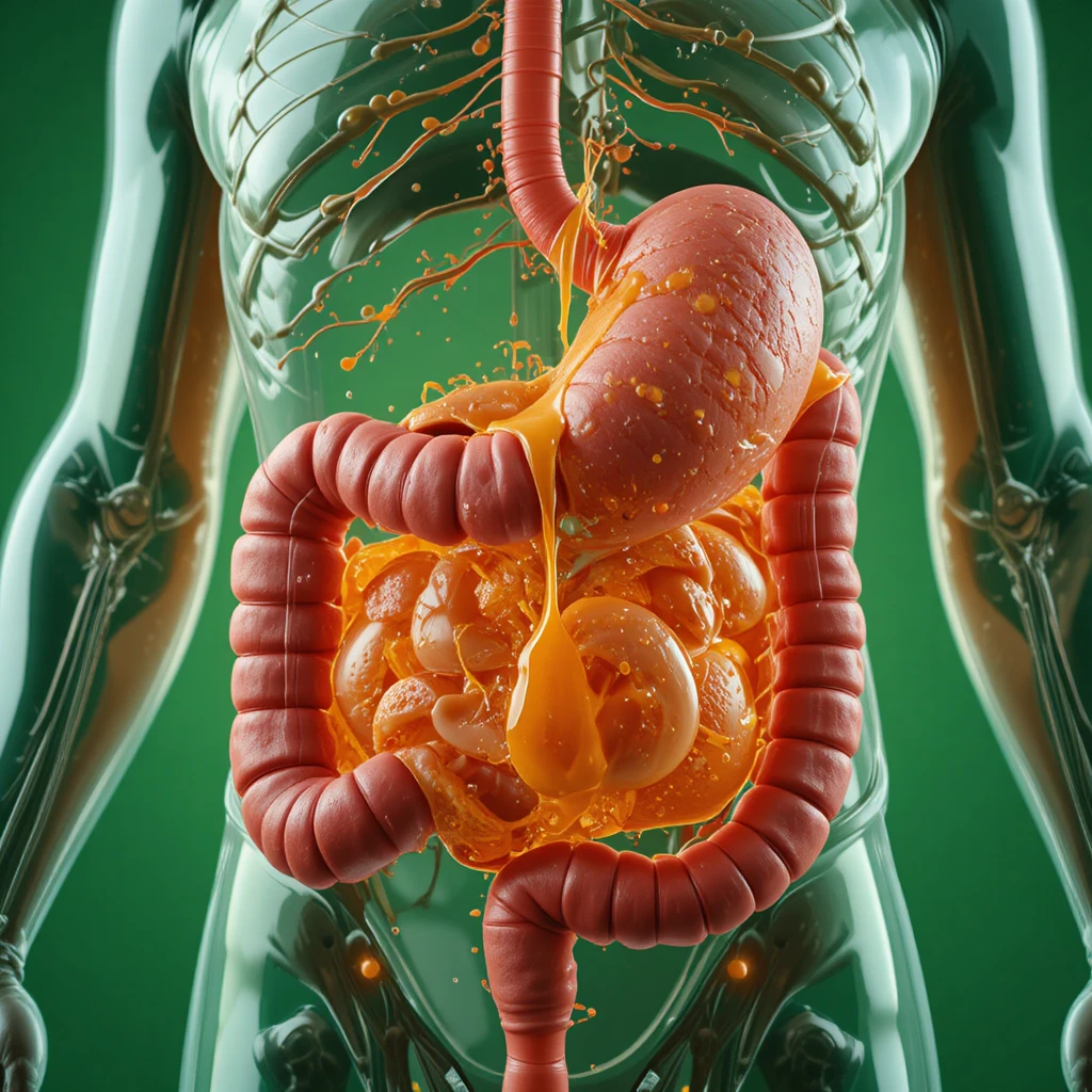 Macro 3D view of human stomach digesting orange juice