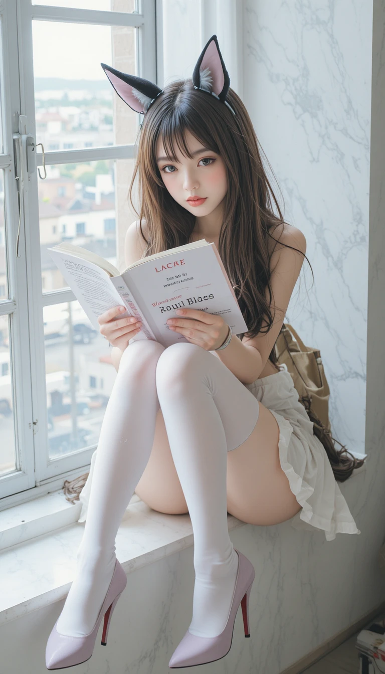 在窗邊看書的獸耳動漫少女