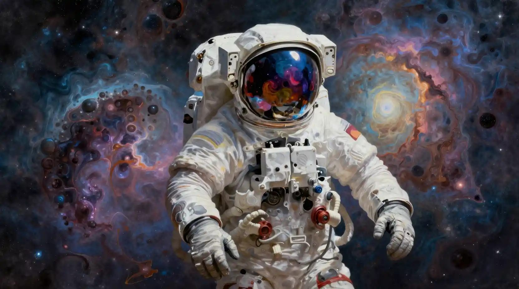 Astronaut Adrift In A Vivid Abstract Cosmic Ocean