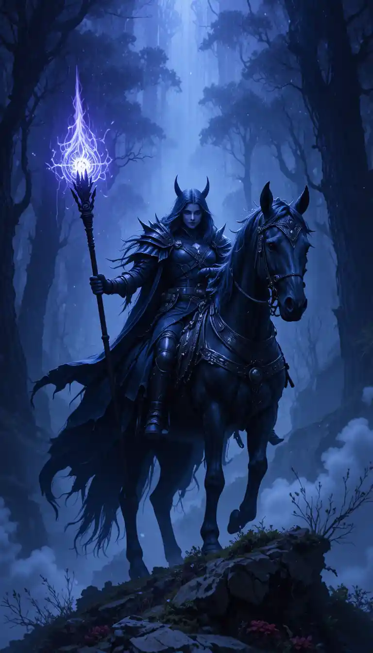 Joyful fantasy horse against a fiery night sky
