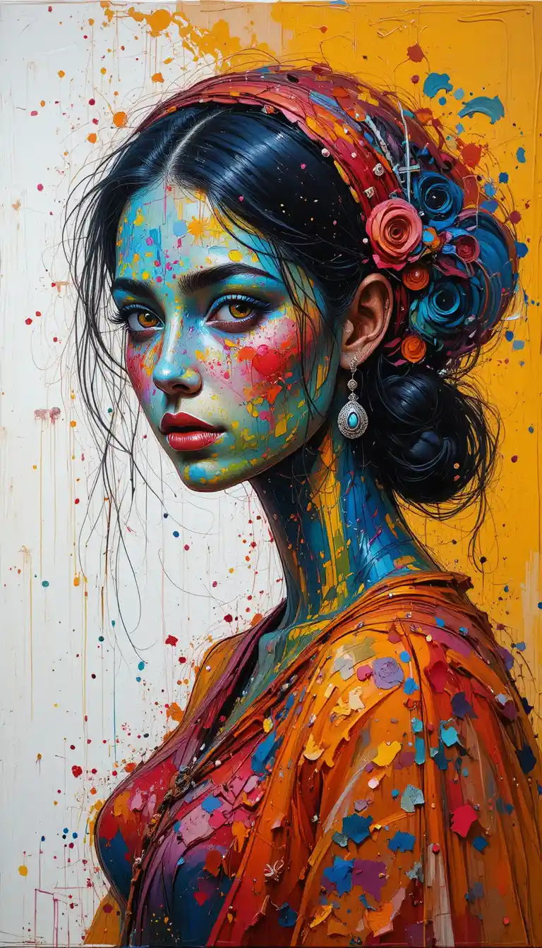 Pintura impasto semi‑figurativa de um trio de pais e filho
