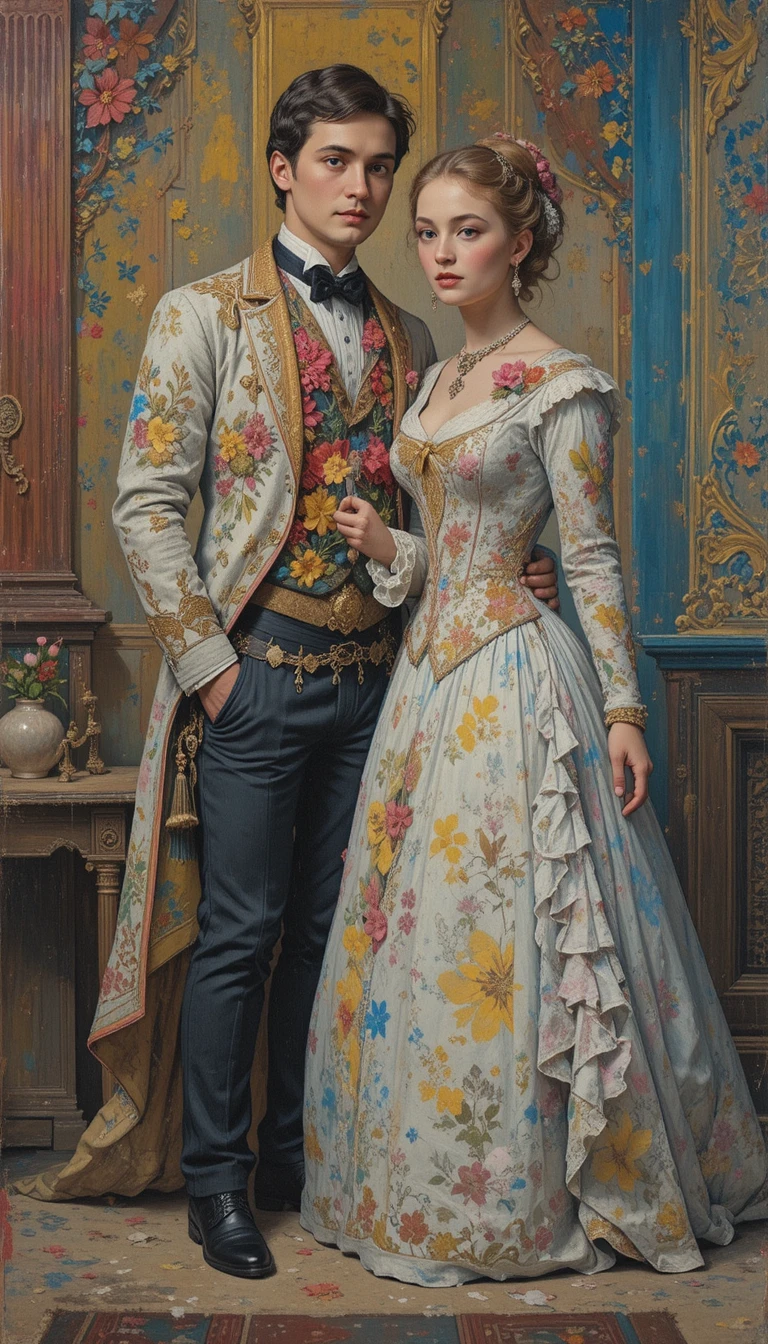 남녀를 그린 반구상 임파스토 회화