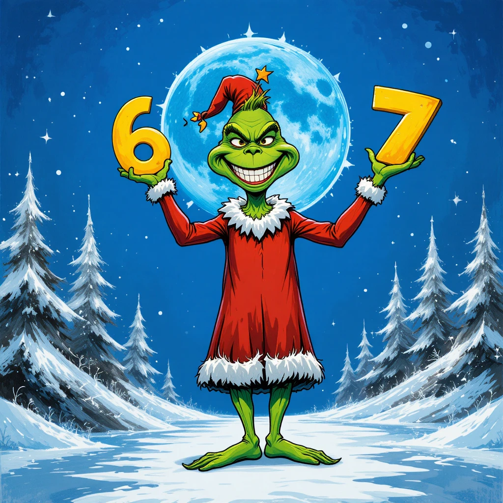 Playful cartoon figure with yellow numbers on blue background