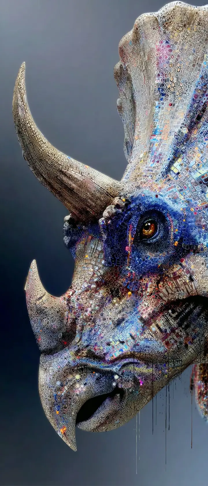 Tricératops graffiti abstrait avec éclaboussures de peinture dynamiques