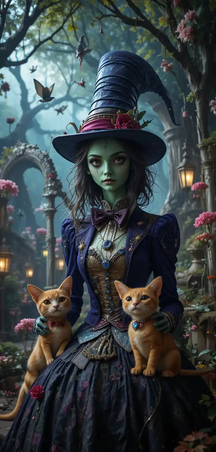 Cena de fantasia colorida e lúdica com criaturas excêntricas
