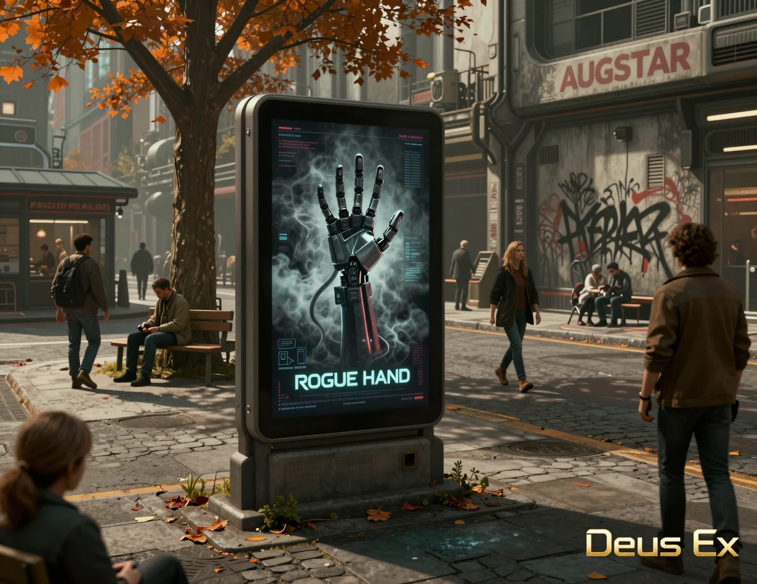 Poster di strada futuristico in una tranquilla città cyberpunk