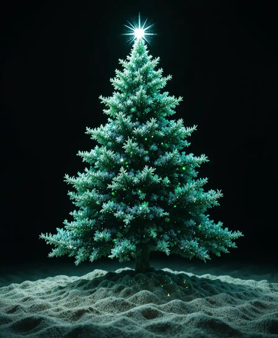 Albero di Natale Astratto Luminoso in Verde Olografico in Dettaglio