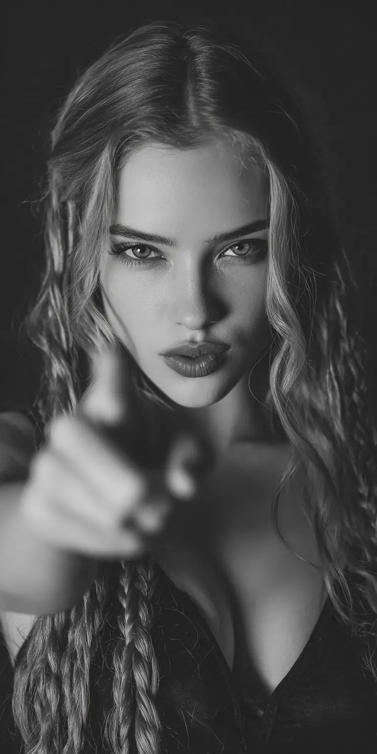 Shy beautiful woman lighting a single match to the viewer