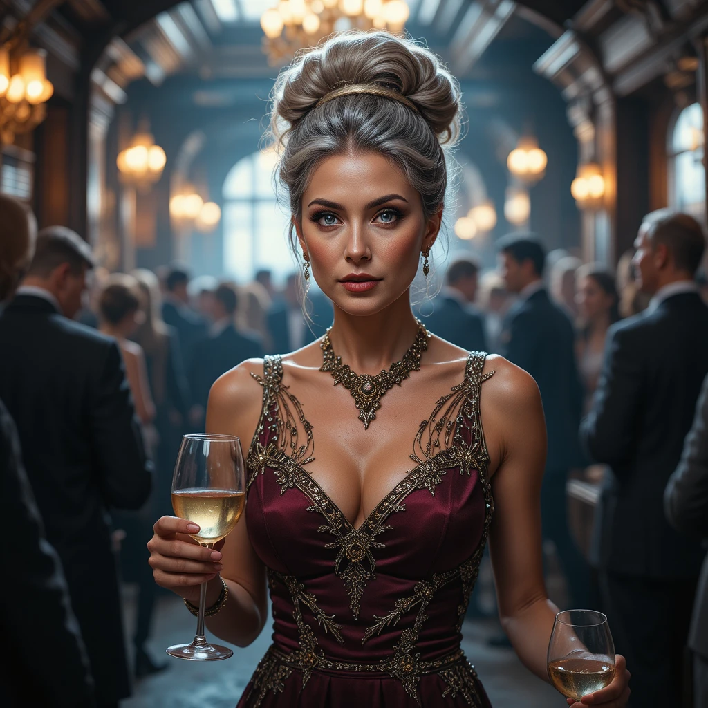 優雅的成熟女性走過擁擠的調酒酒吧