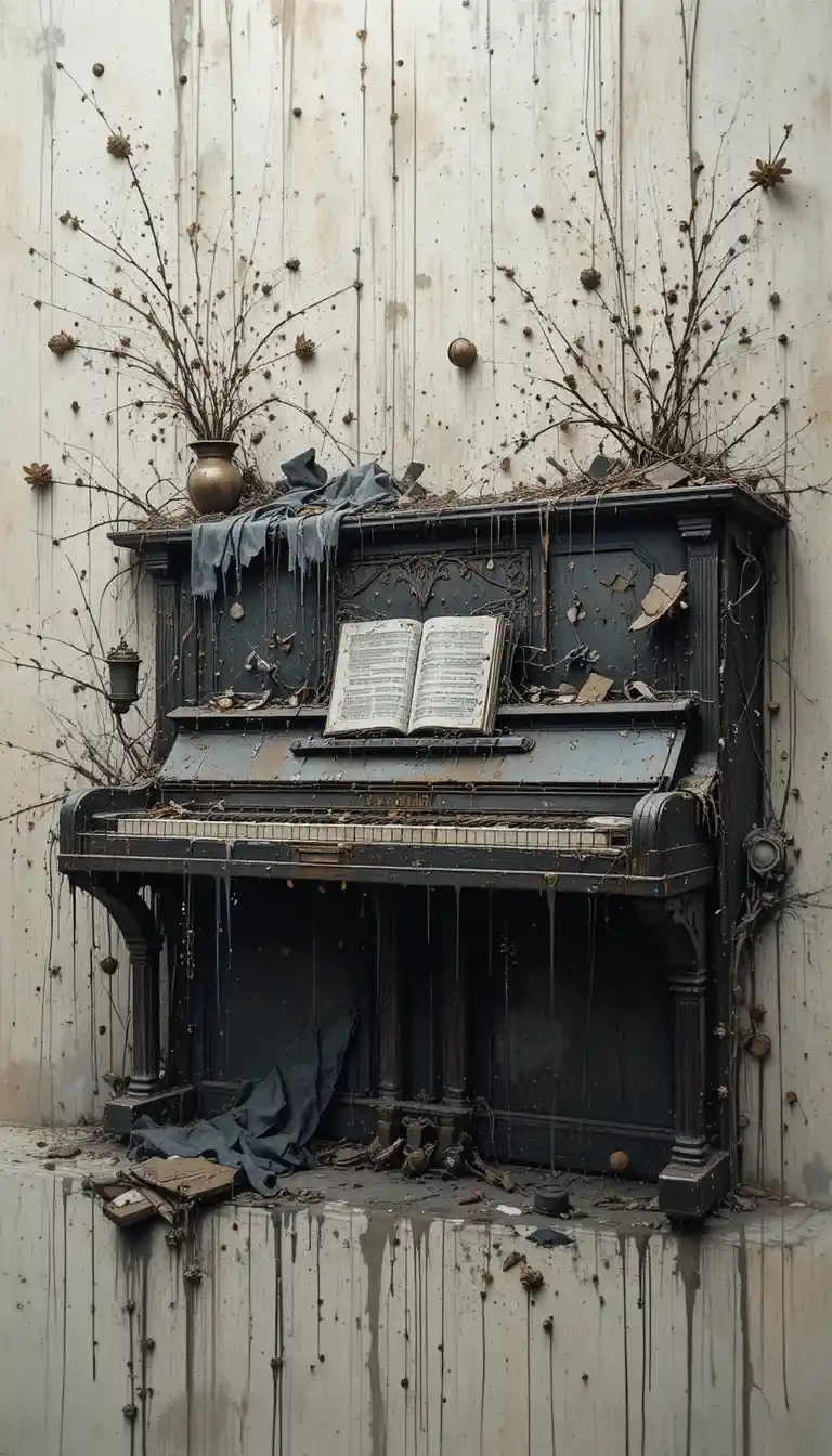 Anguished Piano In Abstract Negative Space Digital Painting