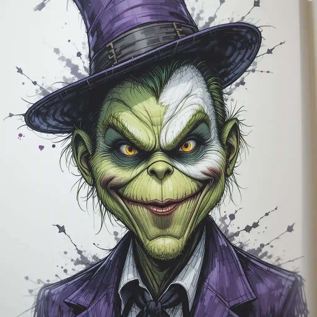 Green villain character inspired by classic comic book icons