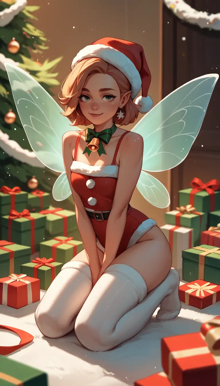 Christmas fairy sitting on a festive Merry Christmas sign