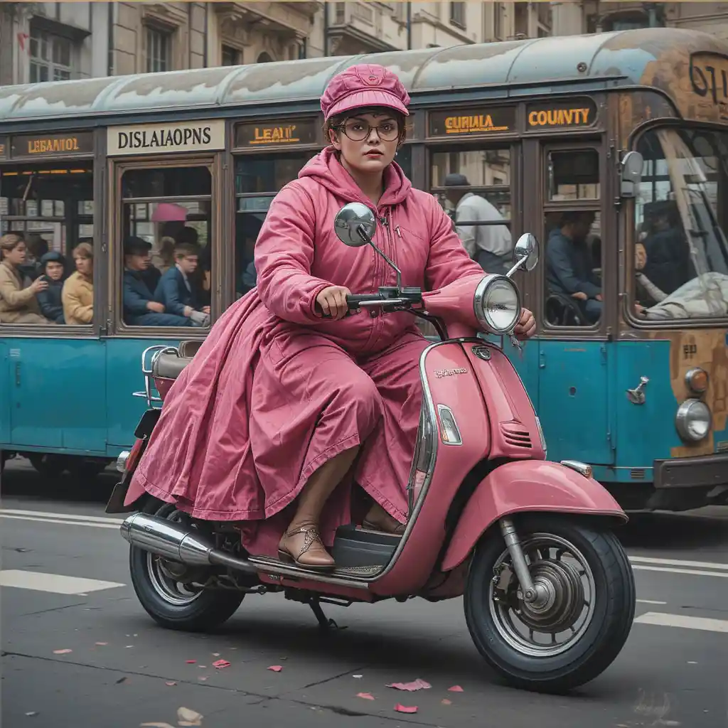 Scena contemporanea in stile toile de jouy a una fermata dell’autobus in città
