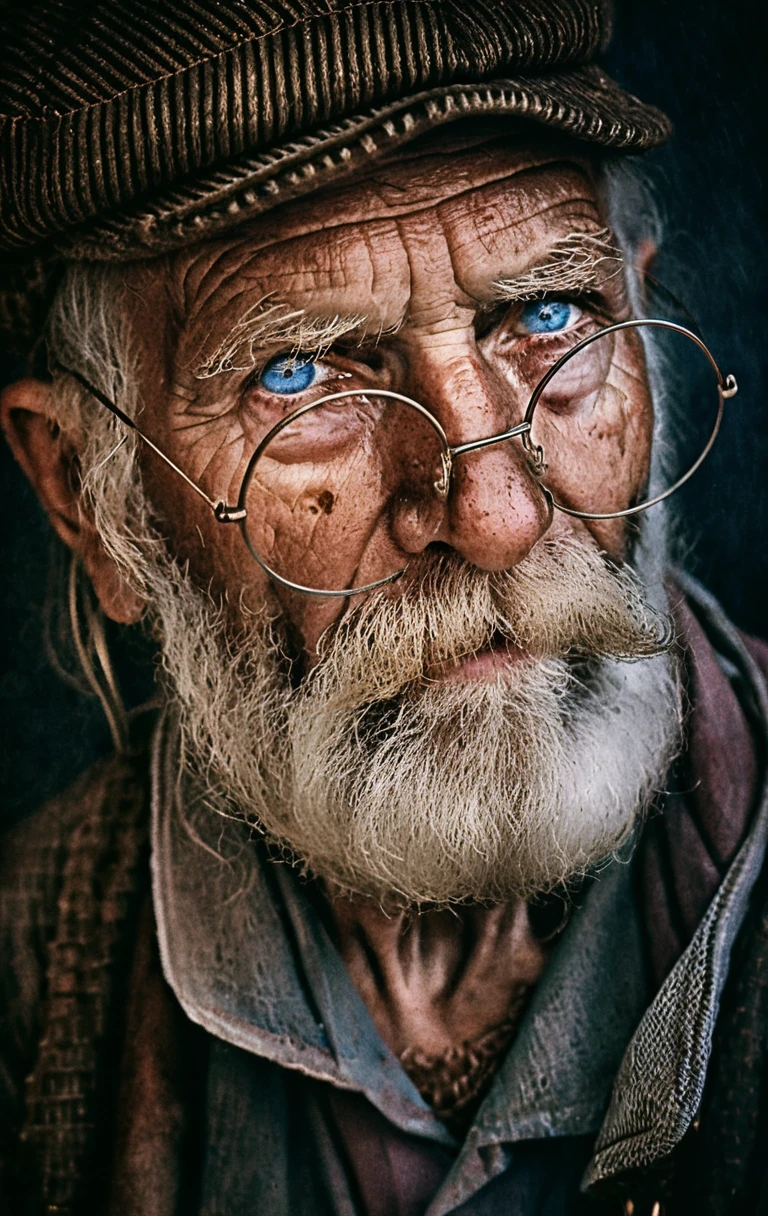 Retrato em close de homem idoso barbudo usando boné