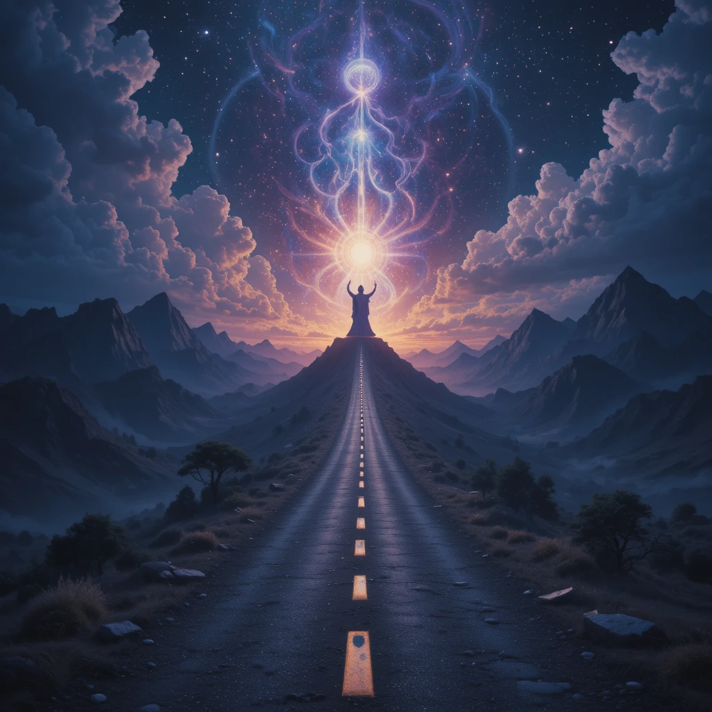 Frightening Celestial Spirit On A Mystical Night Road