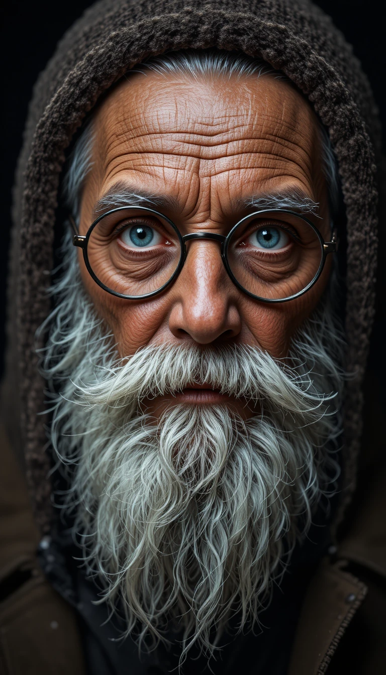 Retrato em close de um homem idoso com barba branca