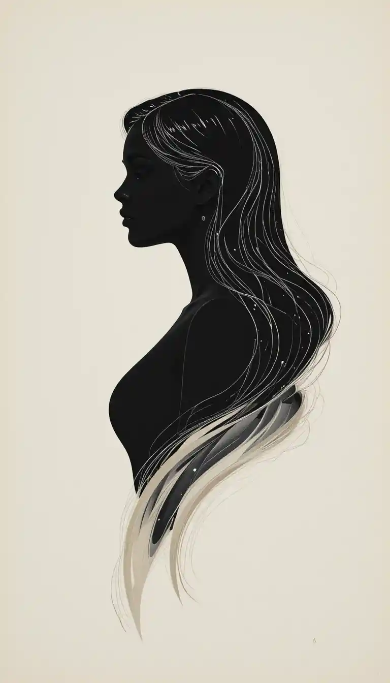Elegante weibliche Silhouettenprofilansicht im minimalistischen Grafikstil
