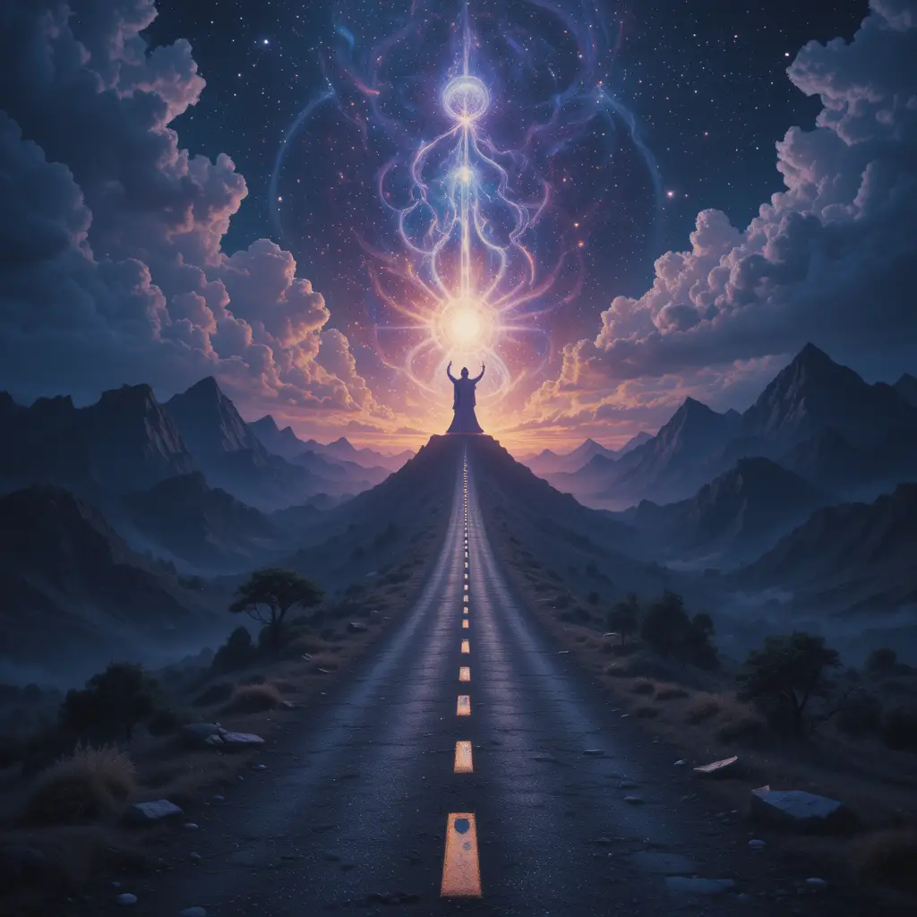 Frightening Celestial Spirit On A Mystical Night Road