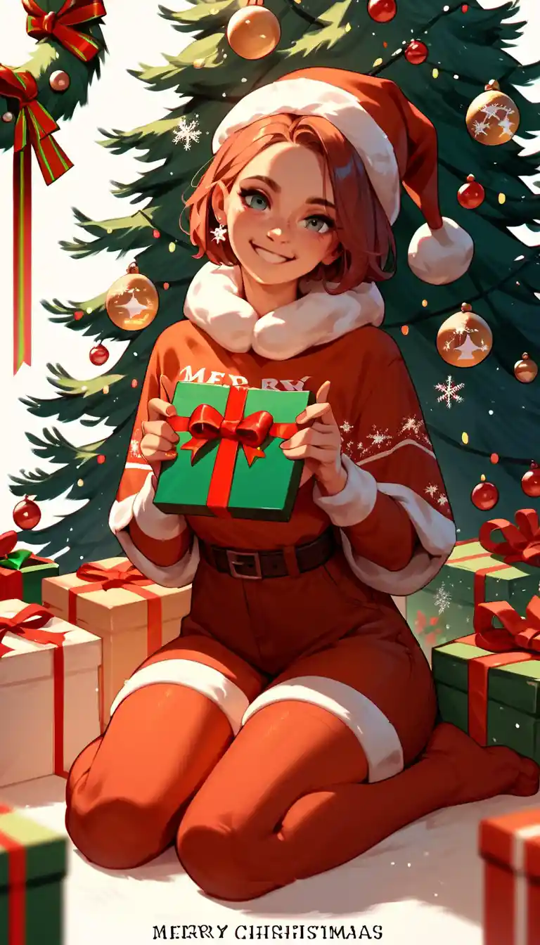 Adorable gatito de Navidad sentado sobre un cartel de Merry Christmas