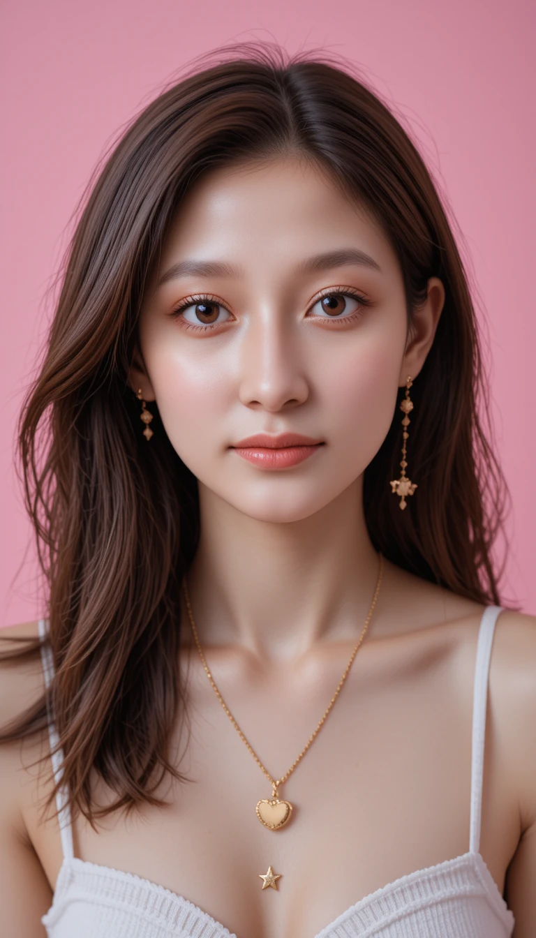 亮麗粉紅背景下的年輕女性人像