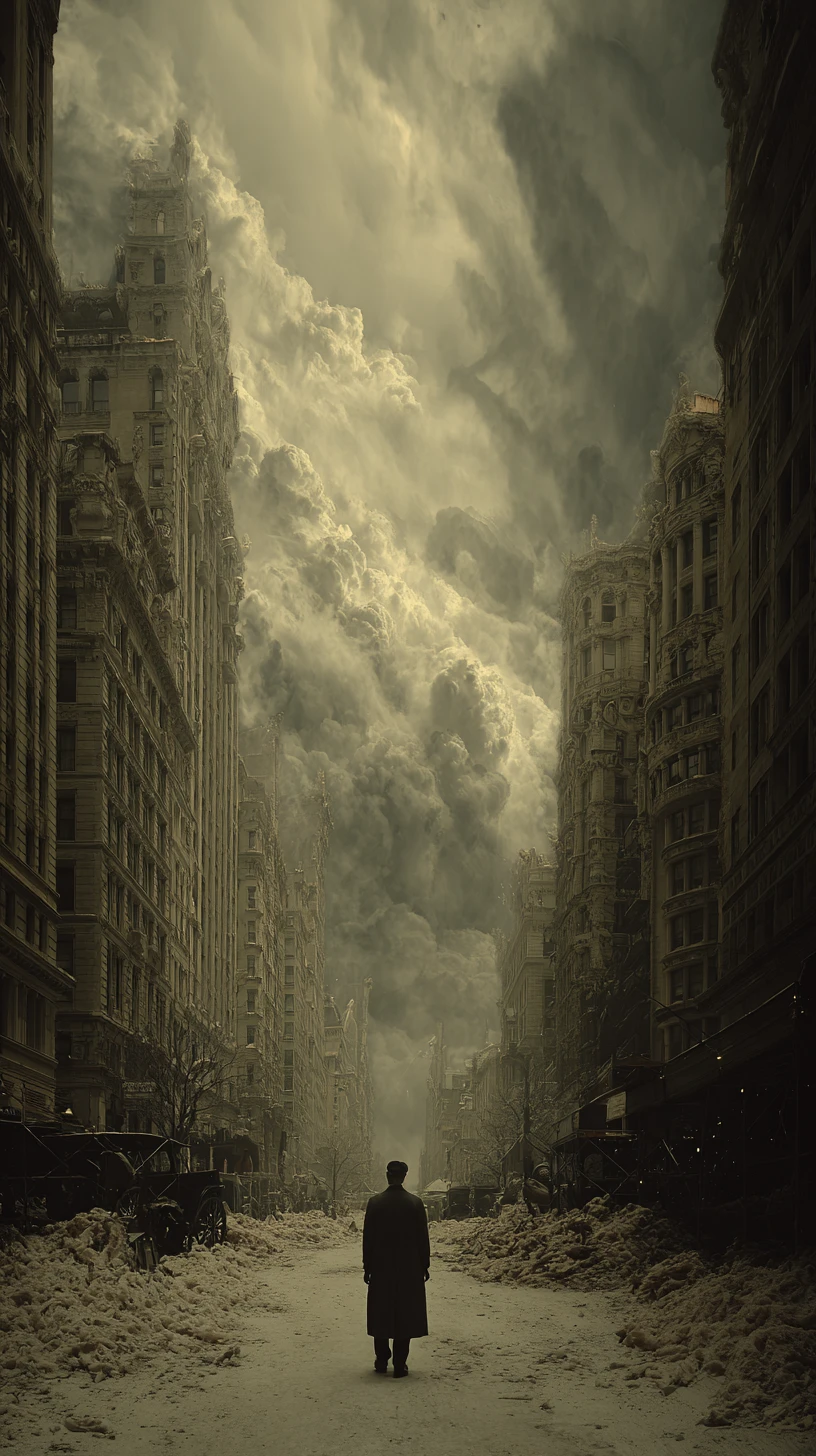Paisagem urbana surreal e sombria de Nova York em tons bege retrô