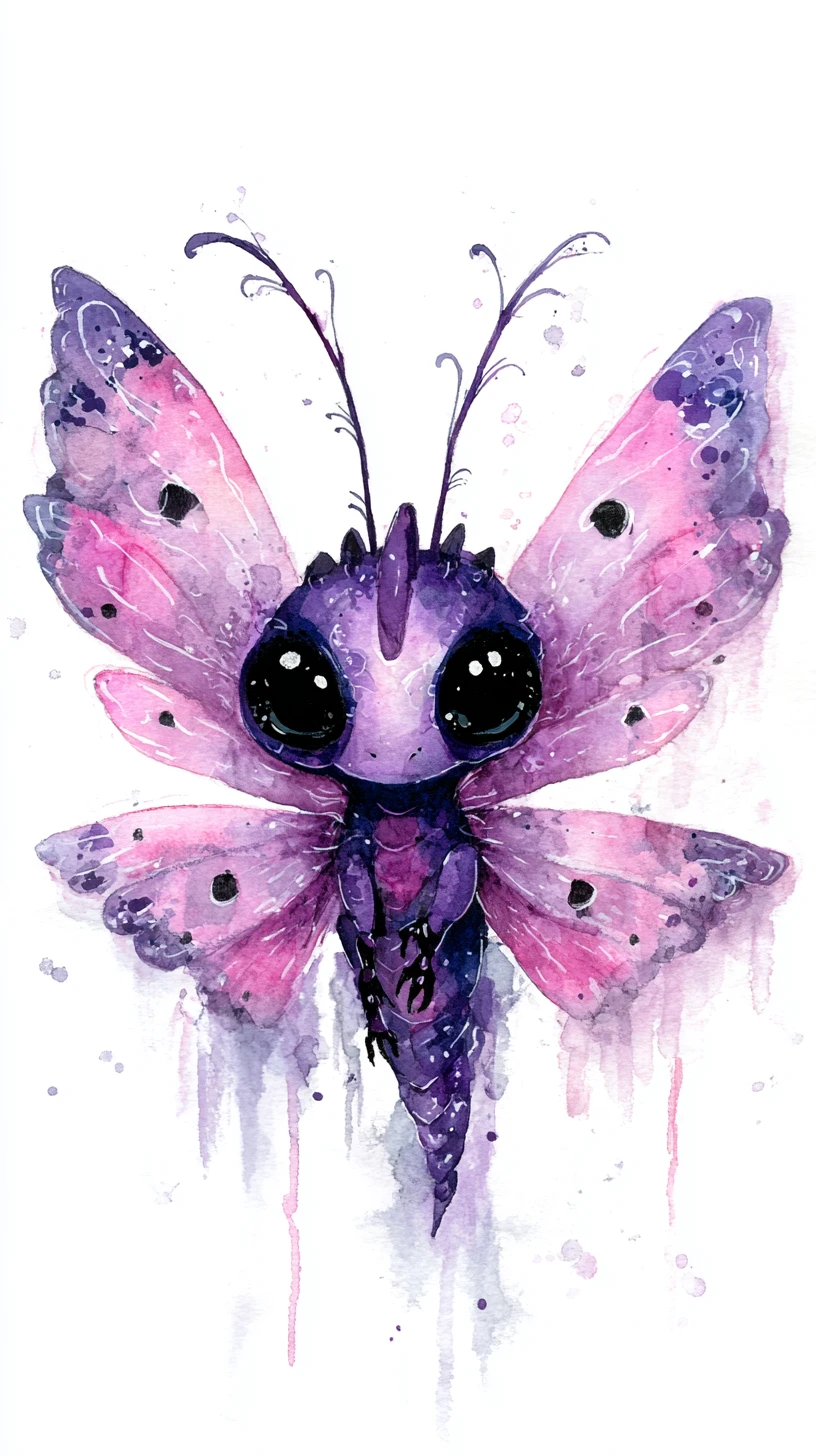 Dreamlike Watercolor Butterfly With Large Shining Eyes