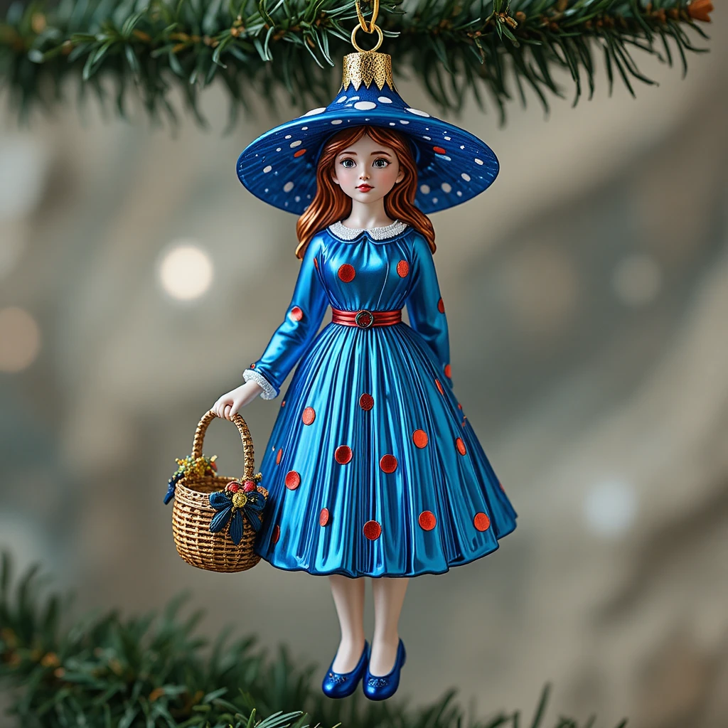 Decorazione natalizia con dolce bambina in cappello e vestito a pois
