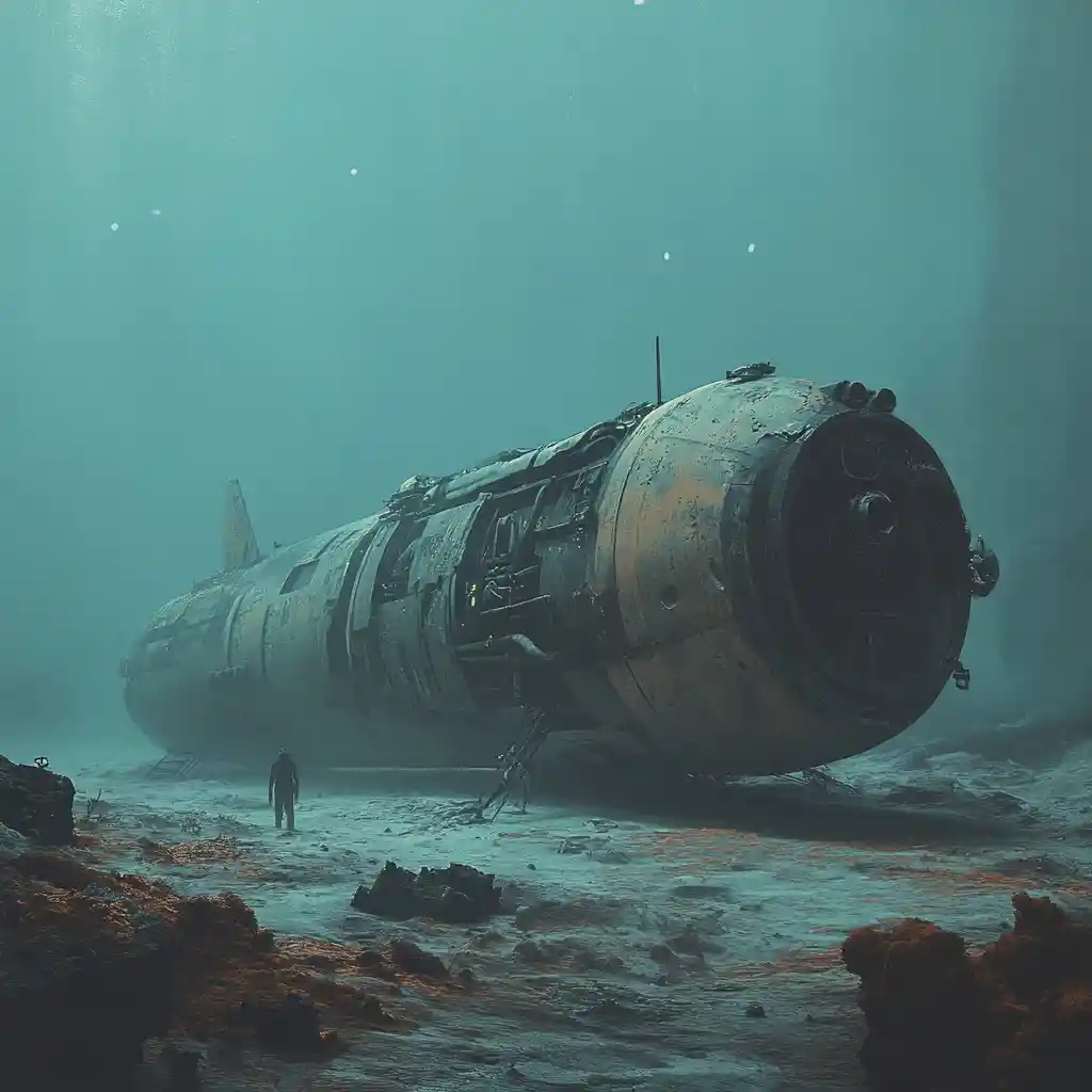 Restos de un Submarino Sobre un Suelo Marino Alienígena