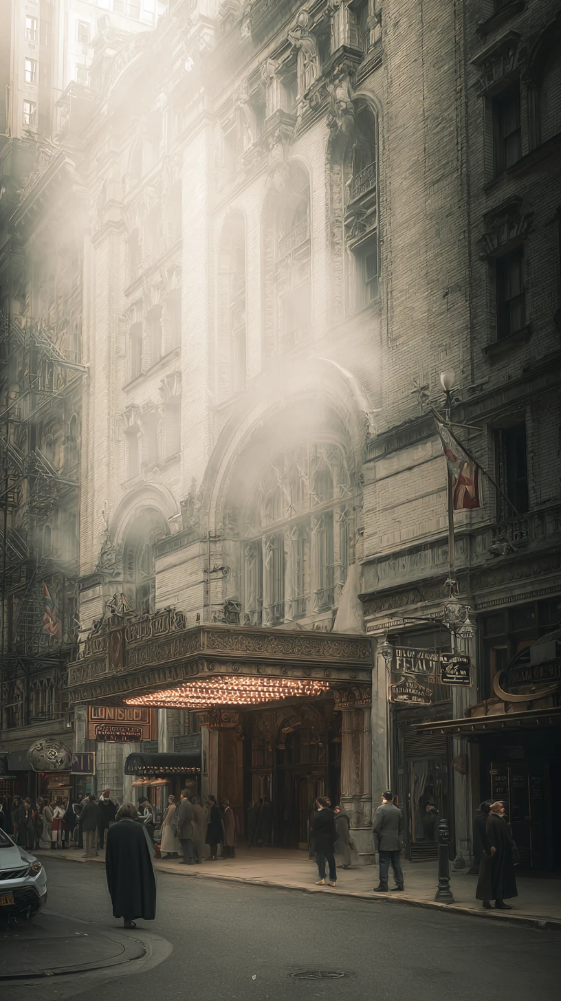 Surreale, unheimliche New Yorker Stadtlandschaft in retro-beigen Tönen