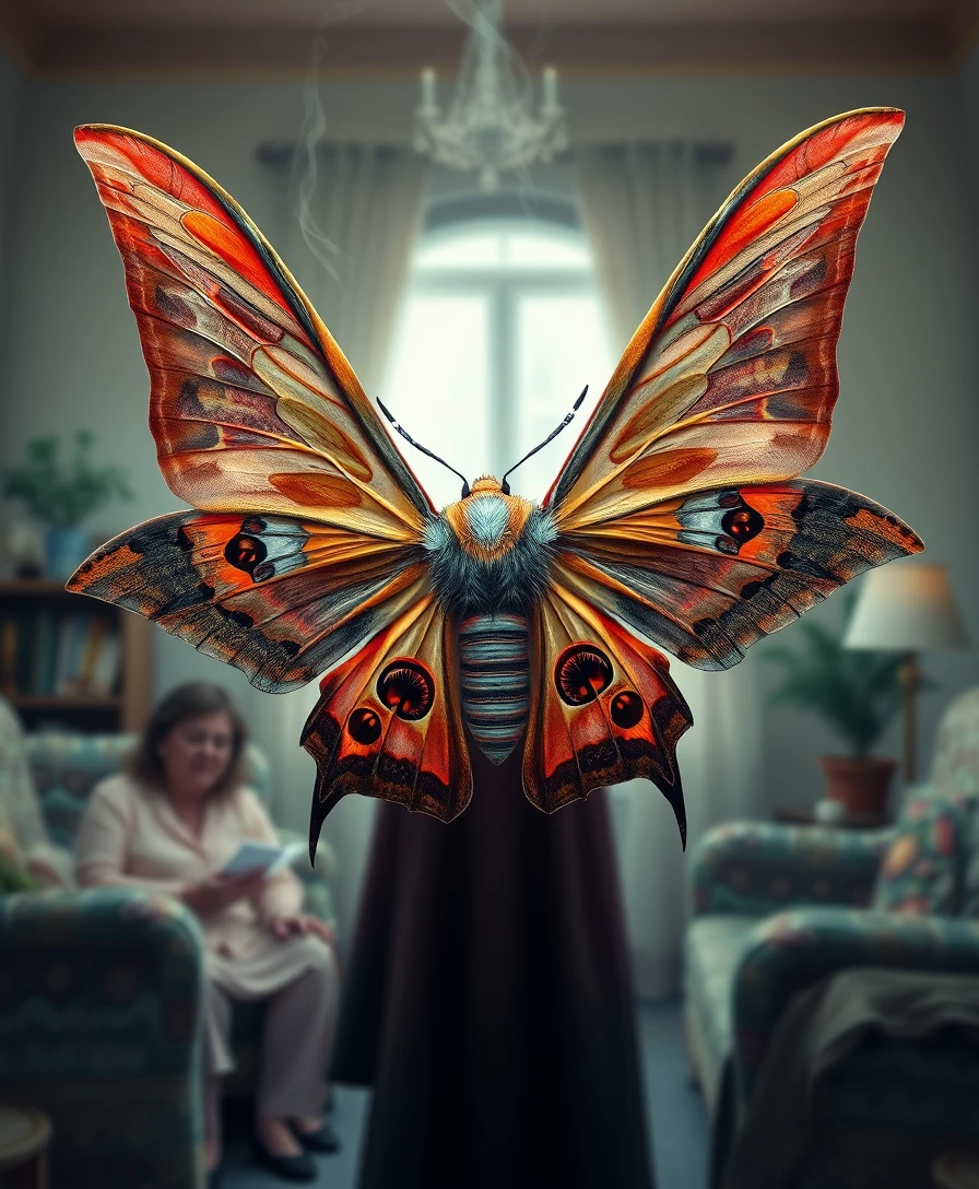 Whimsical fantasy woman in a surreal retirement home scene