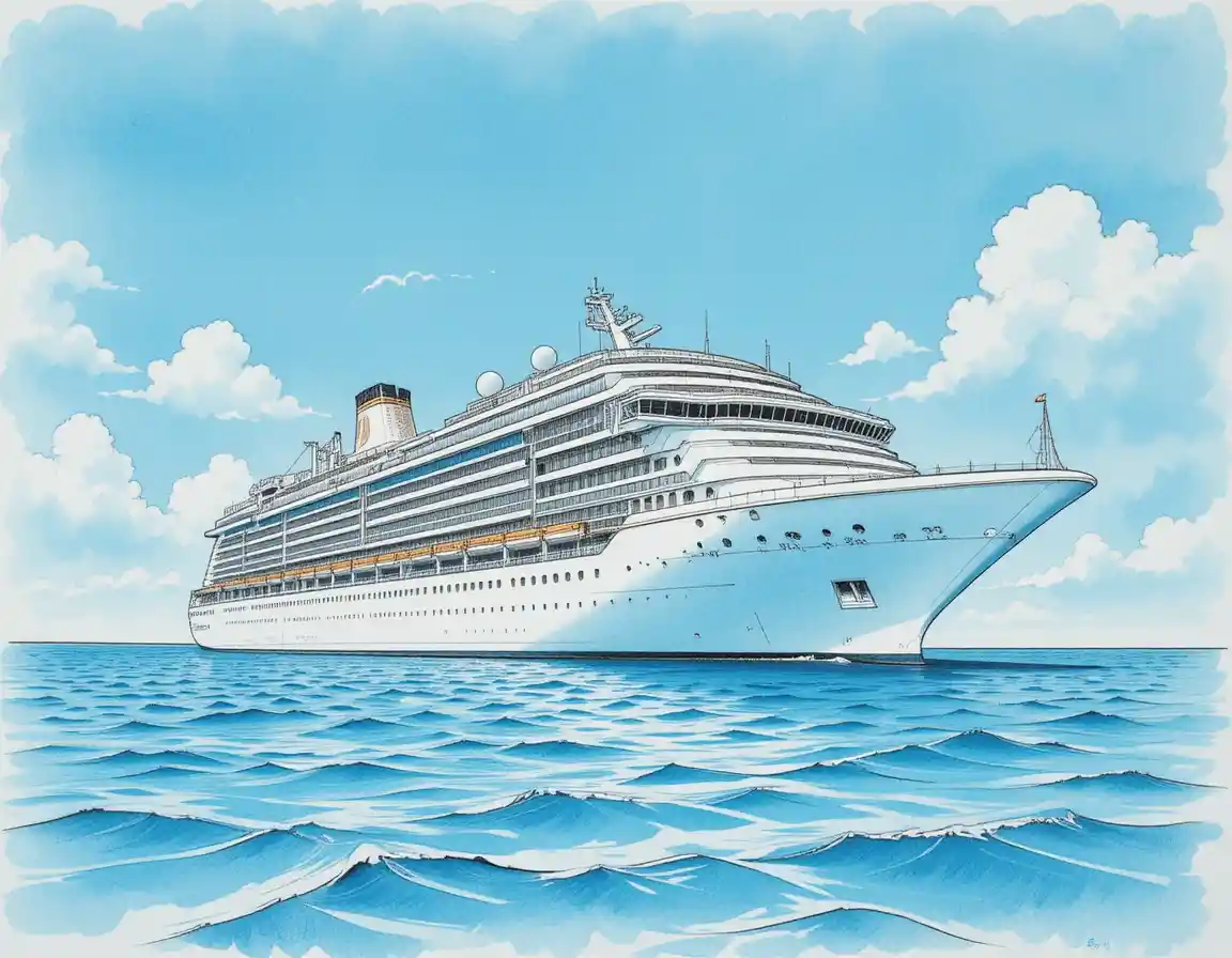 Large white cruise ship on calm turquoise sea