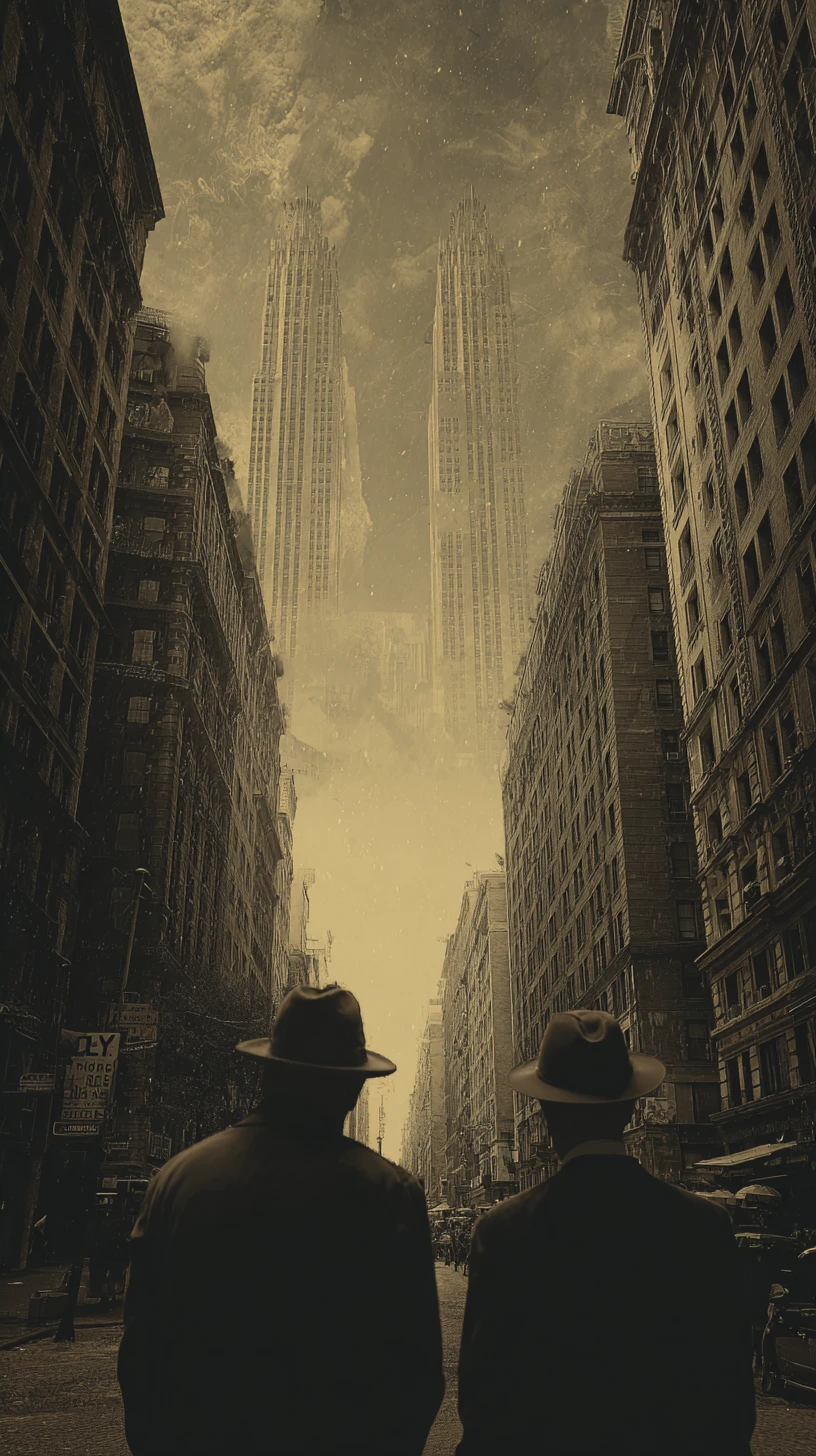 Paisagem urbana surreal e sombria de Nova York com atmosfera onírica