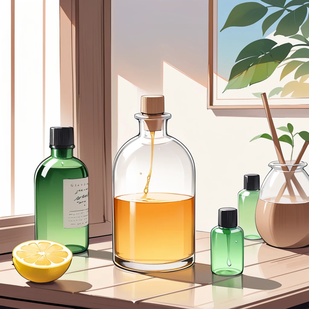 標示為天然玻璃清潔劑的透明噴霧瓶