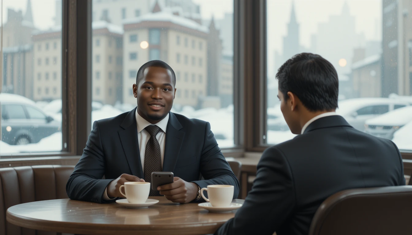 Dois empresários conversando tomando café em um café tranquilo