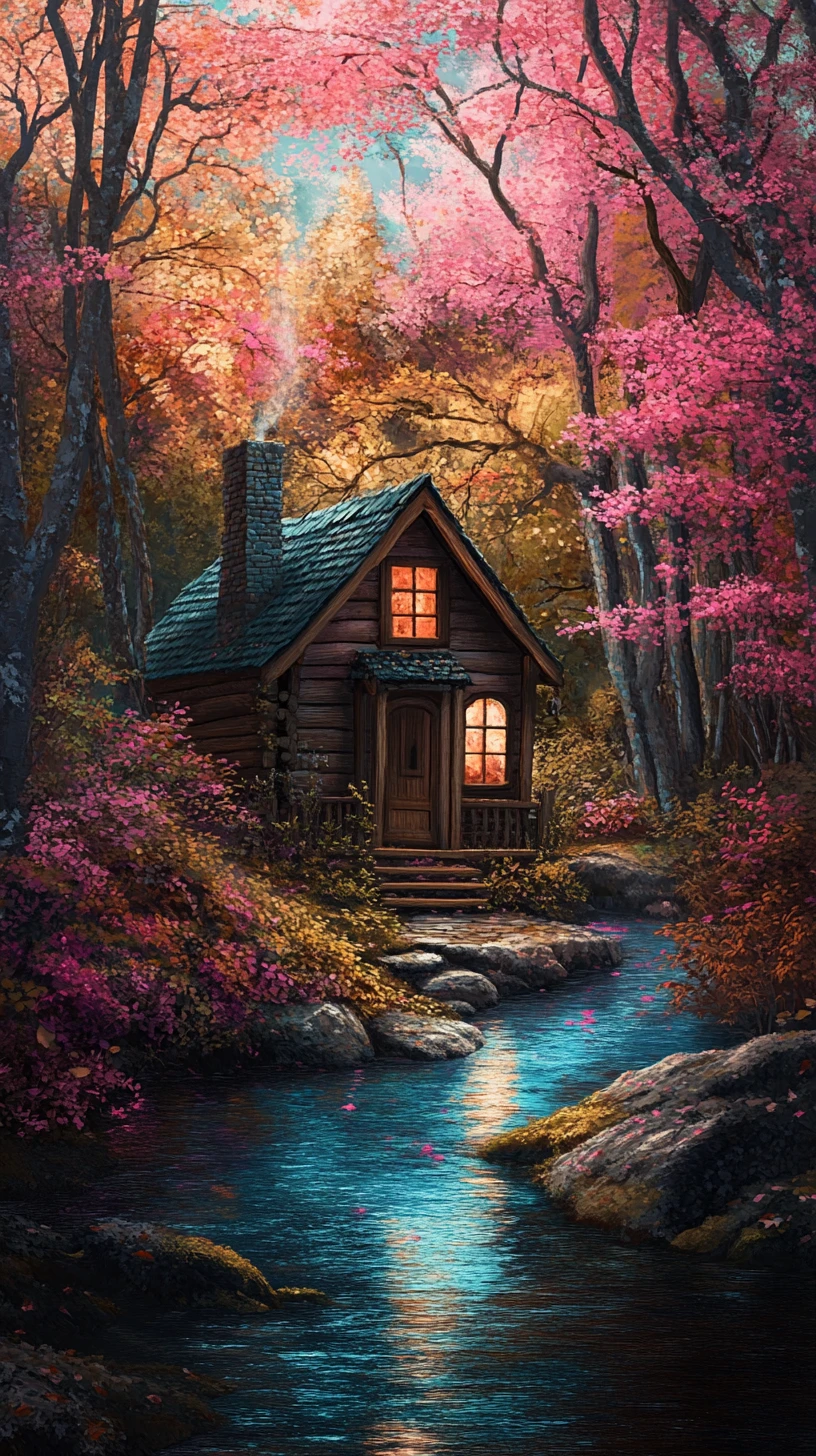 Rustikales Cottage an einem schimmernden Bach im verwunschenen Wald