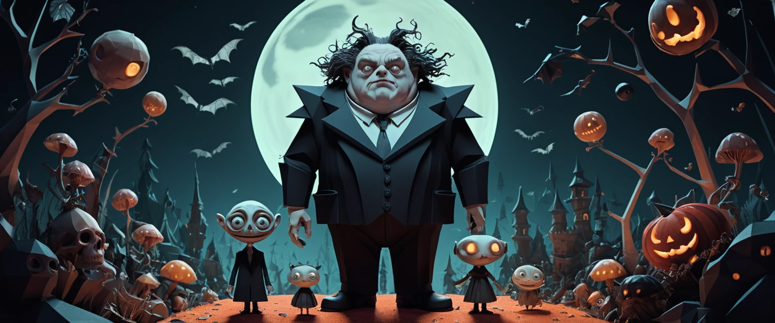 Mondo fantasy low poly con strani personaggi incantati