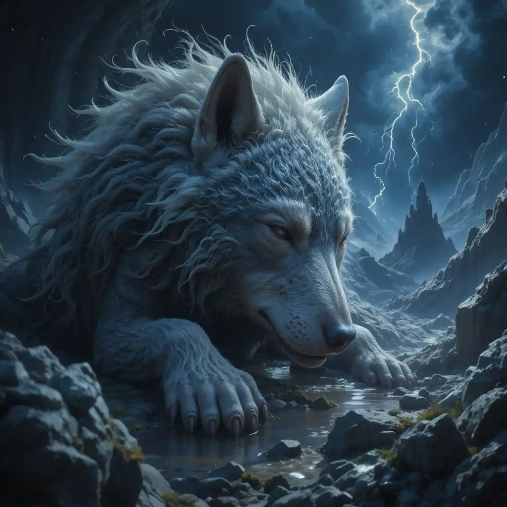 Massive sleeping wolf floating in deep outer space