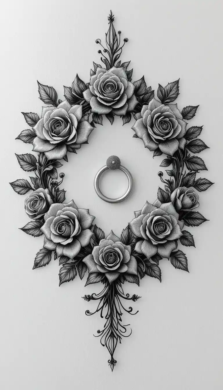Stilisiertes florales Tattoo-Design um eine weibliche Brustwarze