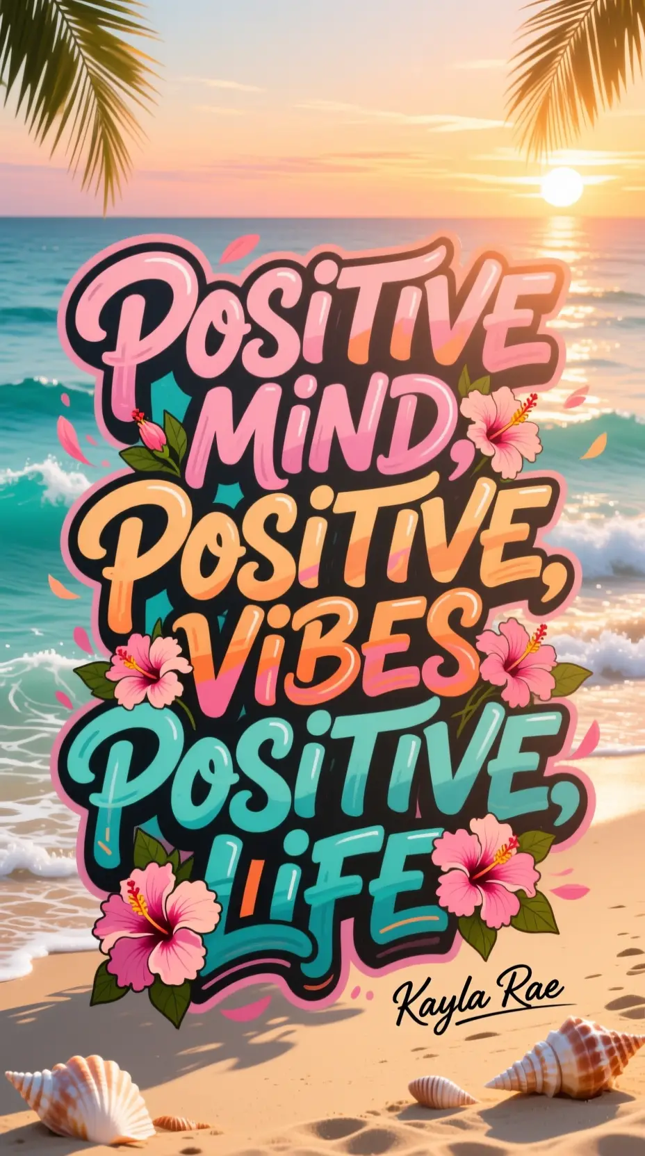 Motivational beach typography with positive life quote