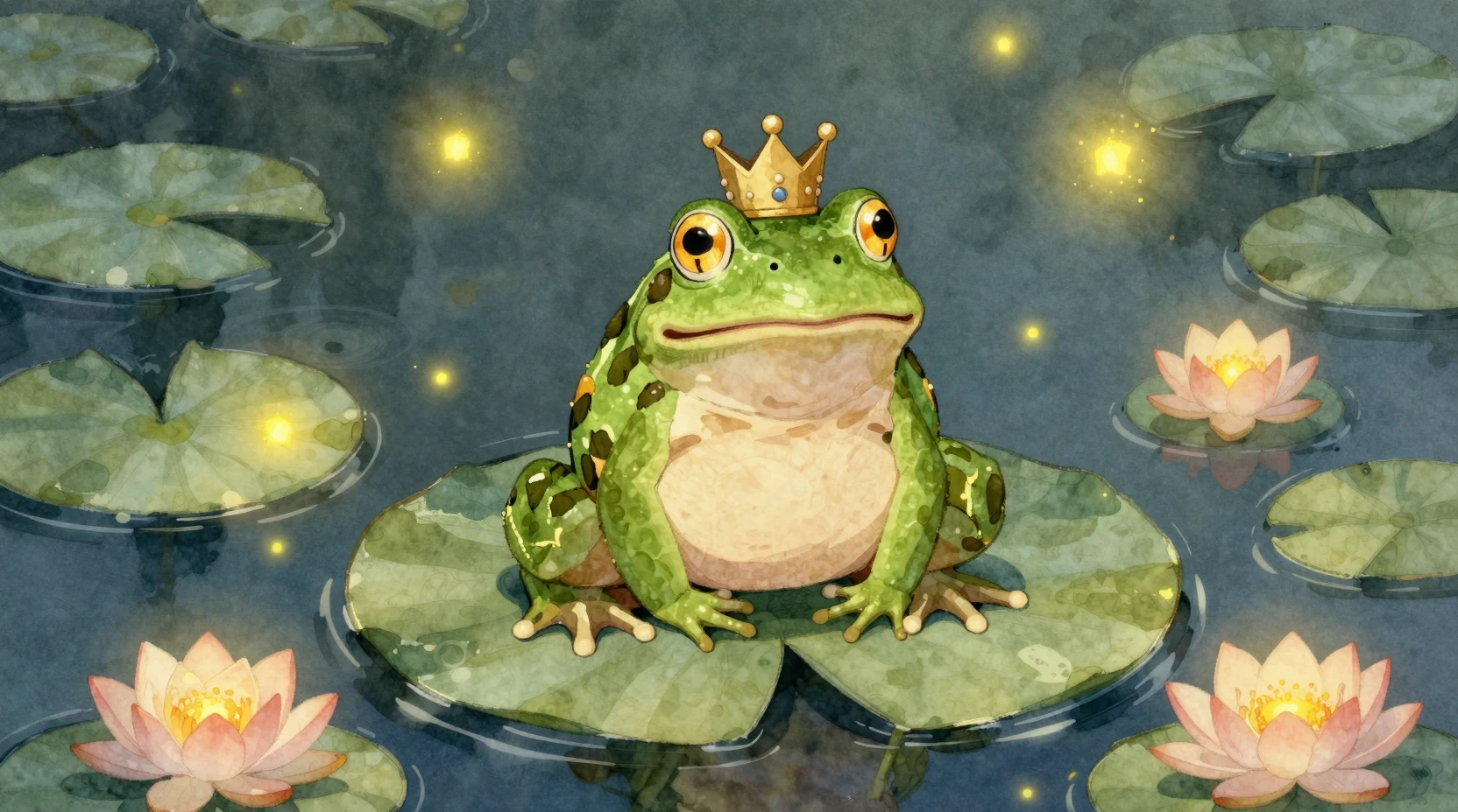 Majestoso Rei Sapo em Vitória-Régia em Lago Encantado